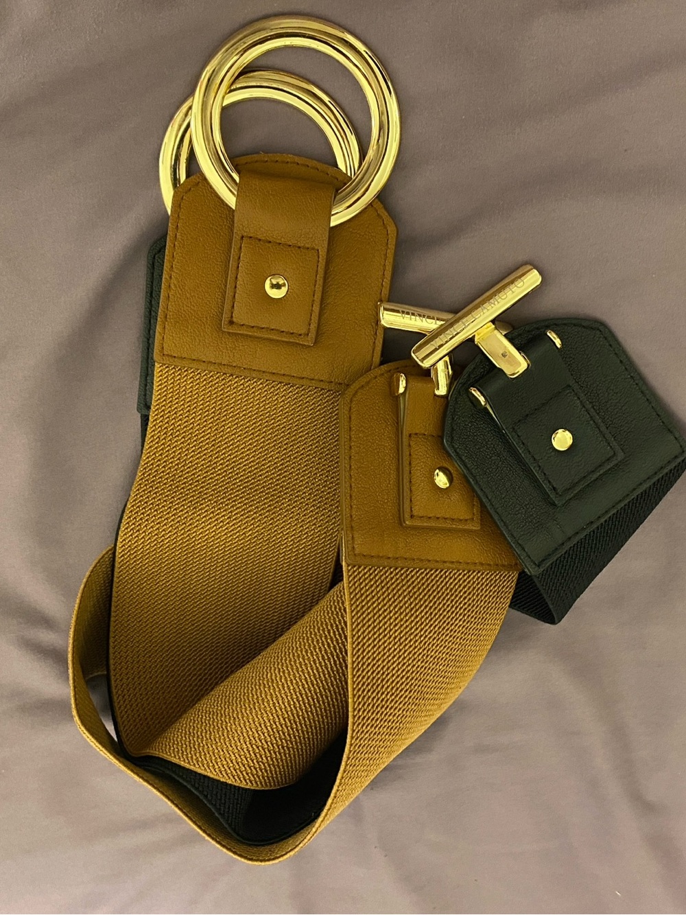 Vince Camuto Black & Brown Elastic Belts with Gold-Tone Signature Buckle
